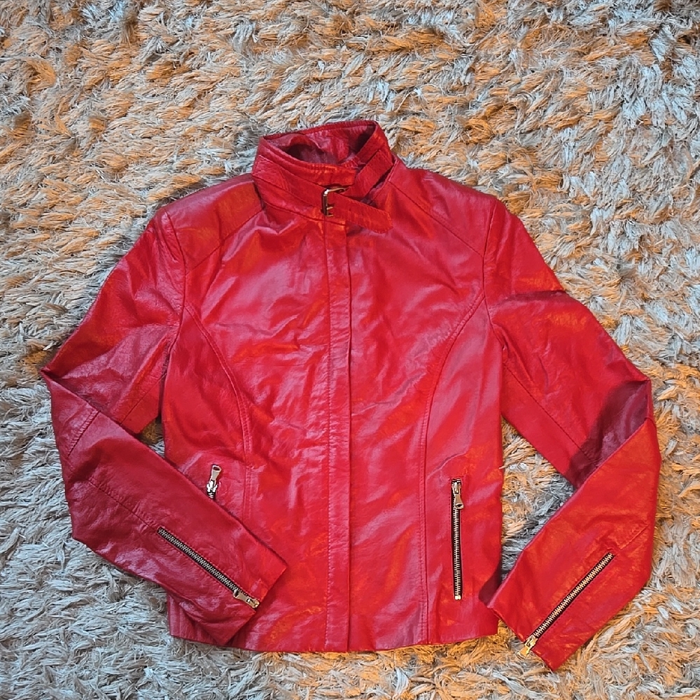 Red Leather Jacket Made In Italy